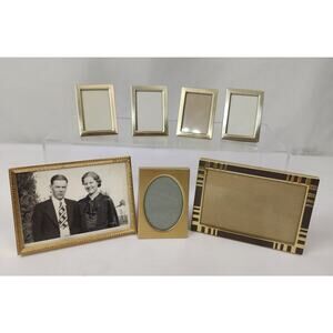 7 Gold Brass Picture Photo Frame MCM Small Mini Vtg 3" x 5" / 2.5" / 2" Easel